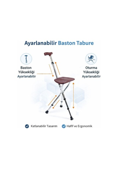 Dm-74 Oturaklı Baston Yüksekliği Ayarlanır Alüminyum Oturaklı Baston Katlanabilir 27 Cm Geniş