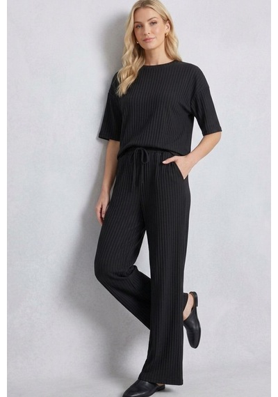 Fit Women Fitilli Kısa Kollu Takım 4457 Siyah