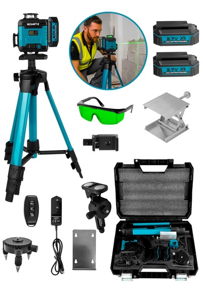 Schatz Profesyonel 360 16 Köşe Otomatik Hizalama Tripod'lu Yeşil Işık Lazer Hizalama Mavi