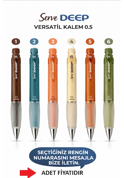 Mekanik Versatil Uçlu Kalem 0.5 Şık Tasarım Renk Seçenekli Elegance Color Serisi Çok Renkli
