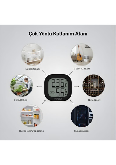 Npo Npt35s Dijital İç Mekan Termometresi Ve Nem Ölçer, Renkli Konfor Göstergeli, Siyah