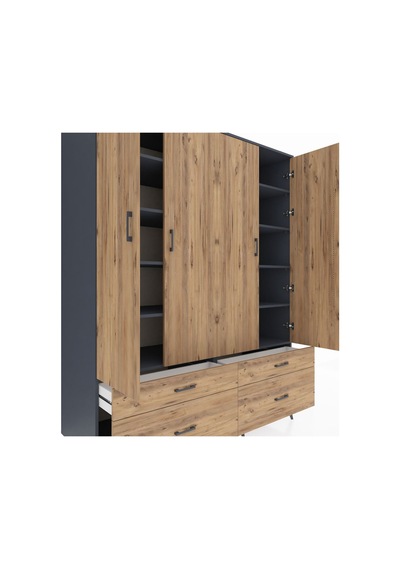 Kronos Gardrop 10 Raflı 4 Çekmeceli 4 Kapaklı 176x59x221 Antrasit-çam Çam Kronos Gardrop 10 Raflı 4 Çekmeceli 4 Kapaklı 176x59x221 Antrasit-çam Çam