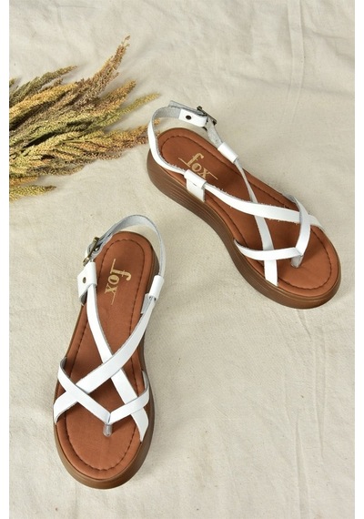 Fox Shoes Beyaz Hakiki Deri Parmak Arası Kadın Sandalet M29105070