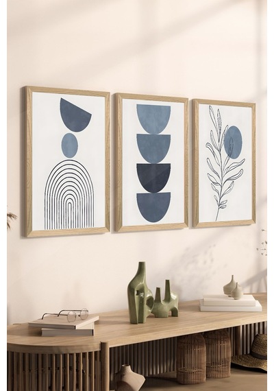 3 Parça Ahşap Çerçeve Görünümlü Mdf Poster Tablo Seti - Set 42 - Mdf3dsohoset42