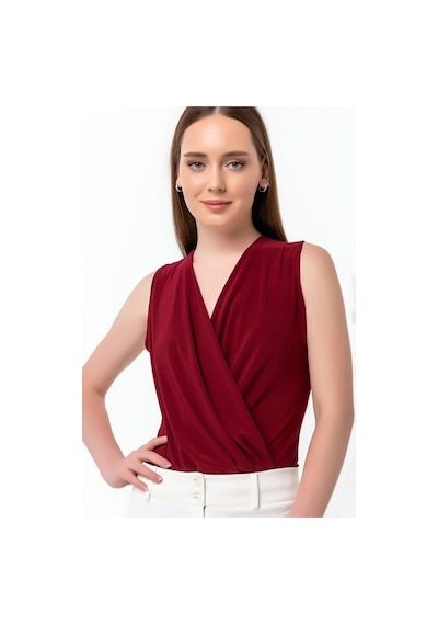Hazego Kadın Sendy Kumaş Kruvaze Yaka Vatkalı Bluz Kırmızı
