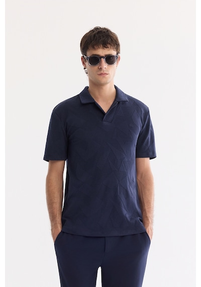 Avva Erkek Lacivert Apaj Yaka Kolay Ütülenen Elastan Regular Fit T-shirt A61y1156