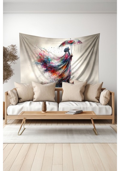 Renkli Yağmur Desenli Duvar Halısı Duvar Örtüsü Tapestry Süet Dokulu Kumaş