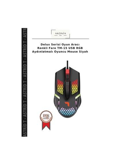Delux Serisi Oyun Aracı Renkli Fare Tm-15 Usb Rgb Aydınlatmalı Oyuncu Mouse Siyah