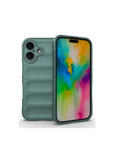 Apple iPhone Uyumlu 16 Kılıf Kamera Korumalı Esnek Silikon Parmak Şeritli Pazarplus Koyu Yeşil