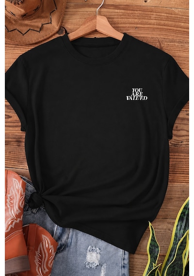 Spoyi Değer Çiçeği Tasarımlı %100 Pamuk Yarım Oversize Siyah T-shirt