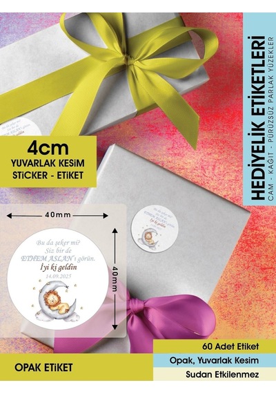 Aslan Konseptli Etiket Hediyelik Etiket 4 CM - 60 Adet Opak Etiket Renkli