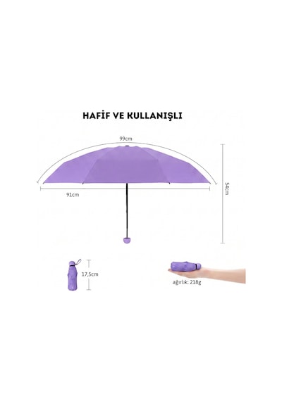 Bosile Uv Korumalı Portatif Katlanabilir Şemsiye Su Geçirmez Özel Kılıflı Kompakt Tasarım Mor-lila