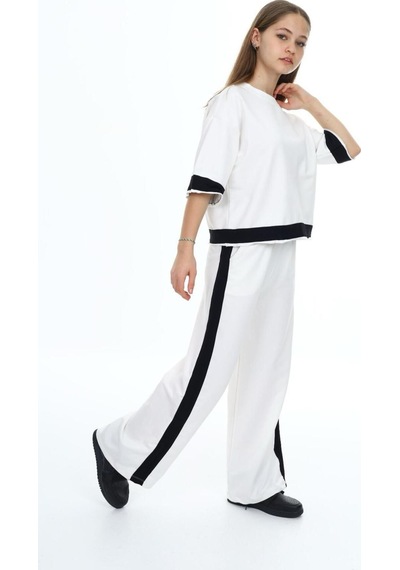 Kız Çocuk %100 Pamuk Oversize Yarım Kol Alt-üst Eşofman Takım-eşt-0013 Beyaz