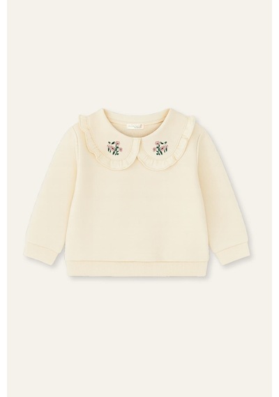 Mininio Kız Bebek Yakası Nakışlı Sweatshirt - Krem Krem