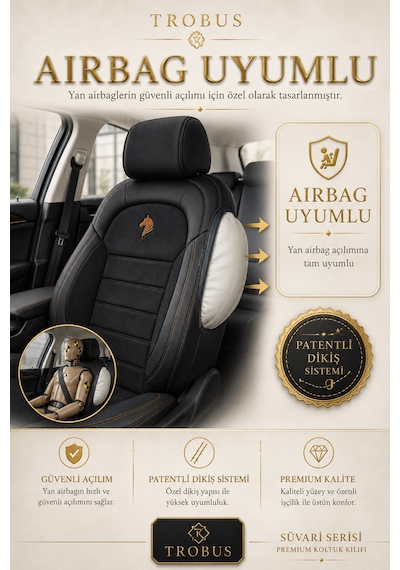 Kia Venga 2012-2015 Uyumlu Süvari Serisi Siyah Kahve Oto Koltuk Kılıfı