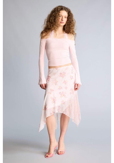 Defacto Fıtted Halter Yaka Fitilli Kaşkorse Uzun Kollu Tişört G9831ax26sppn74 Pembe-pn74