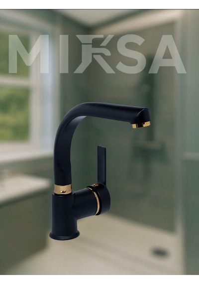 Lüx Siyah-gold Armut Balıksırtı Borulu Banyo Lavabo Bataryası, Musluğu, Çeşmesi Çift Su Girişli