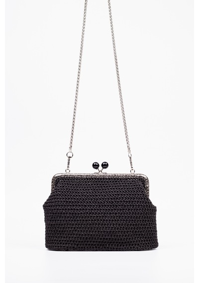 Fabric Craft Bag Omuz Çanta Floş İplik Metal Askılı Siyah - Gümüş
