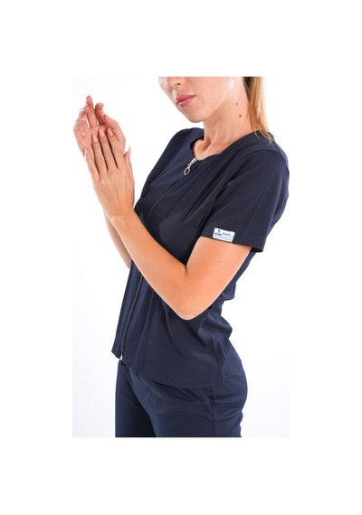 Lacivert Lily Model Fermuarlı Soft Likra Doktor Hemşire Üniforma 001