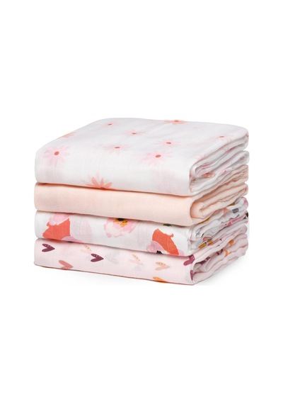 Muslin Kundak Bezi 4'lü Set Ultra Yumuşak ve Nefes Alabilir Pamuk 120x120 CM Pembe