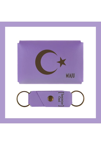 Miaju Mor Menekşe, Türk Kimliğini Yansıtan, Ayyıldız İşlemeli Özel Tasarım Cüzdan & Anahtarlık Set, Hediye Mor Menekşe Mor