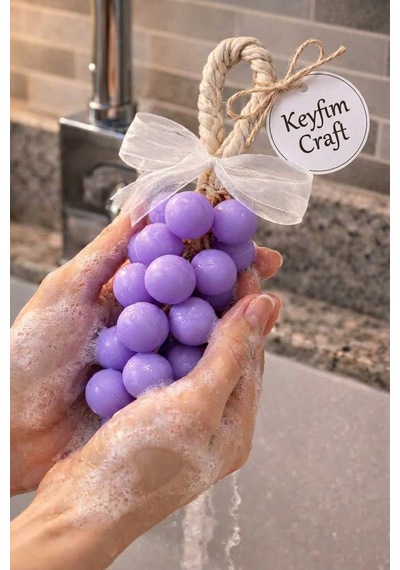 Keyfim Craft El Yapımı Mor Üzüm Tanesi Tasarımlı Banyo Ve Dekoratif Sabun Beyaz sabun