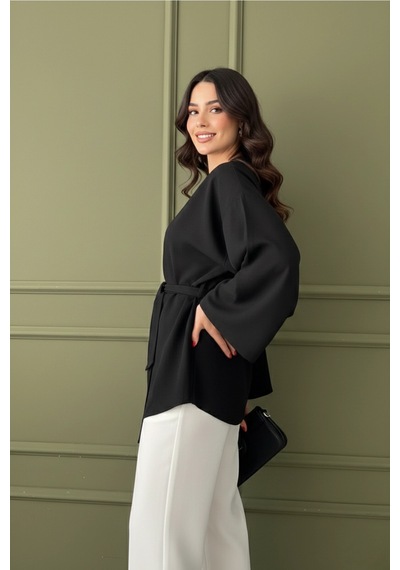 Kadın Kuşaklı Kimono 1177 Siyah