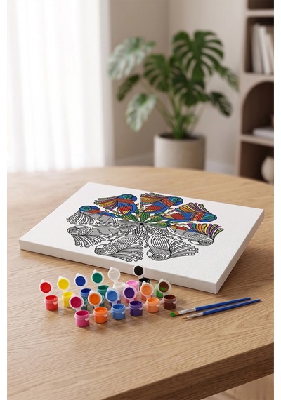 Kuş Desenli Mandala Tuval Boyama Seti 40x50 Cm