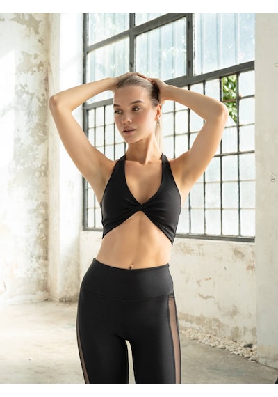 Lismina Sırtı Çapraz Boyundan İp Askılı Kelebek Model Spor Bra - Sporcu Sütyeni Siyah
