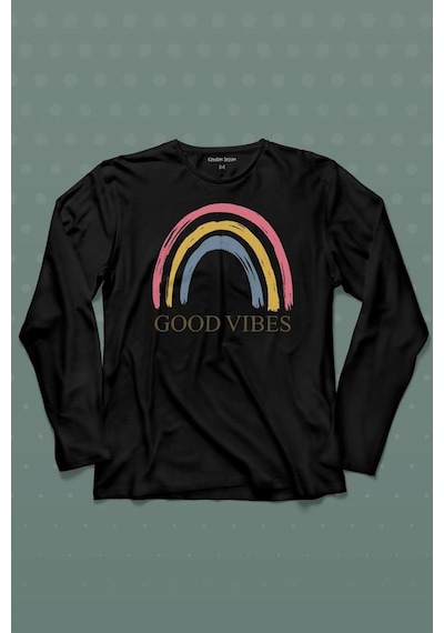 Good Vibes Gökkuşağı Rainbow Cisniyet Eşitlik Özgürlüğü Uzun Kollu Tişört Baskılı T-shirt 001