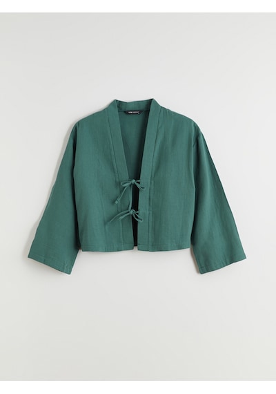 Lcw Modest Yeşil V Yaka Oversize Müslin Kadın Kimono