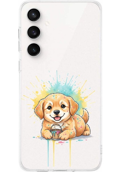 Samsung Galaxy S24 Fe İle Uyumlu Splash Köpek Tasarımlı Şeffaf Silikon Kılıf Şeffaf