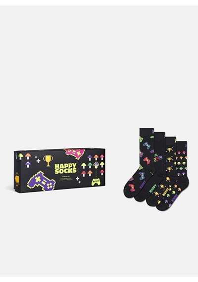 Happy Socks Siyah Erkek Desenli Çorap 4-pack Gamer Socks Gift Set
