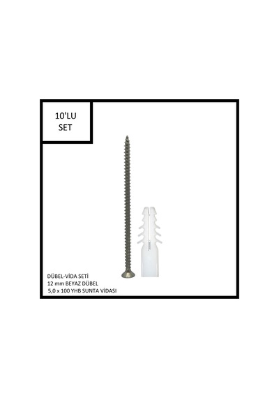 Dübel-vida Seti, Beyaz Dübel 12 Mm, 5,0x100 Yhb Sunta Vidası, 10 Adet