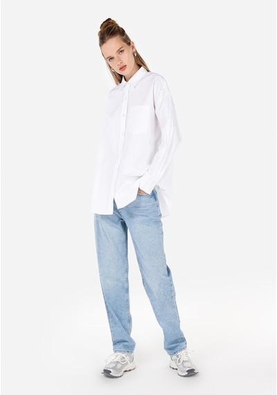 Colin's Colins Relaxed Fit Shirt Neck Düz Kadın Beyaz Uzun Kol Gömlek Cl1070174 Q1.v2 Wht Beyaz