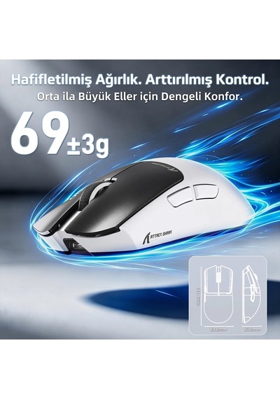 Attack Shark X11 Pro V2 Tft Ekranlı Şarj Standlı Kablosuz Oyuncu Faresi Standart