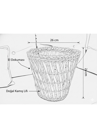 Dekoratif Desenli Doğal Hasır Sepet/saksılık 26x24 Acı Kahve - Hasır Kahve