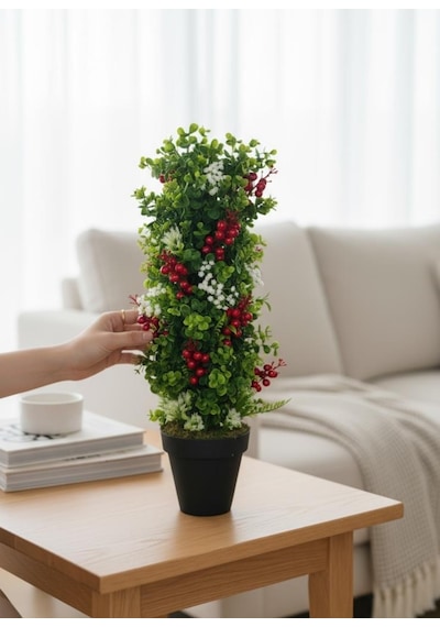Yapay Çiçek Siyah Saksıda Kokinalı Yeşil Şimşir Ağacı 70 30cm Yeşil
