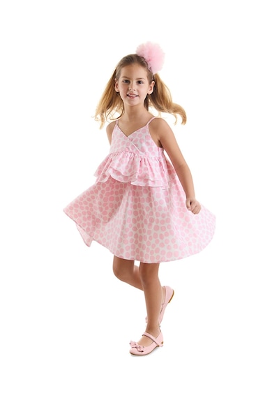 Denokids Mushi Pembe Puantiye Kız Çocuk Poplin Elbise Pembe