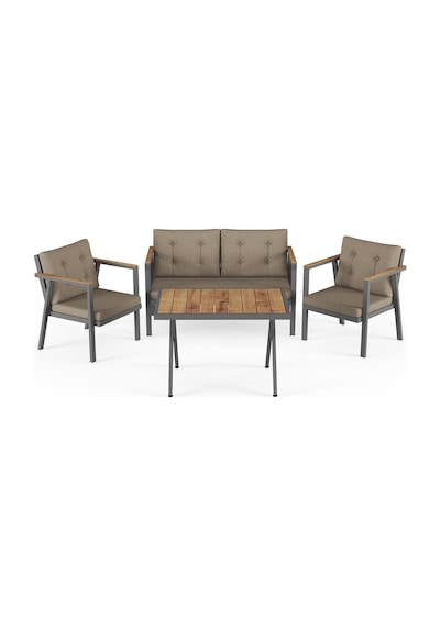 Sierra 2+1+1 Metal İskeletli Suya Dayanıklı Minderli Bahçe Balkon Mobilya Takımı Cappuccino