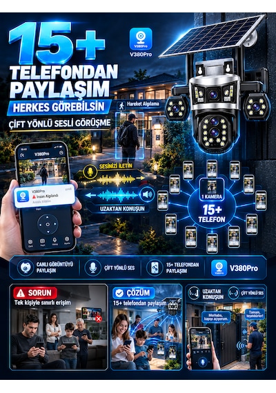 Dobest 4g Sım Kartlı 4k 5 Lensli 8x Zoom Ptz Solar Güvenlik Kamerası V380 Pro Güneş Enerjili Dış Mekan Kamera