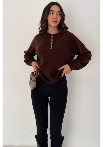 Noa & Noa Kadın Düğmeli Triko Kazak Red Stitch kahverengi