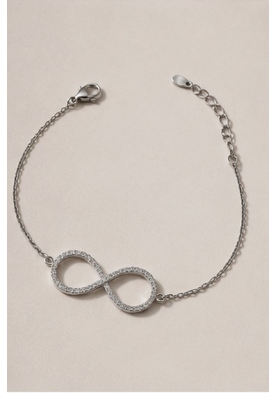 Balenbi Jewelry Kadın Taşlı Sonsuzluk Figürlü Kararmaz Çelik Bileklik Gümüş Ren 1126