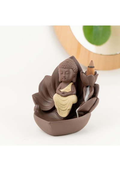 Zen Oturan Buddha Geri Akışlı Şelale Tütsülük Kahverengi