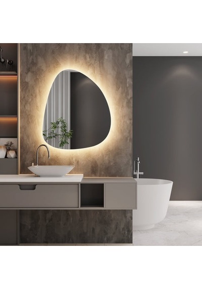 80x93 Cm Asimetrik Led Işıklı Modern Ayna Touch Sensörlü, Dimmer Özellikli Günışığı 3000k 6 Boyut Sarı