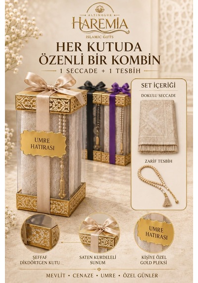 20'li Dikdörtgen Mevlitlik Set Seccade Tesbih Kişiye Özel Pleksi Hediyelik Set Çok Renkli