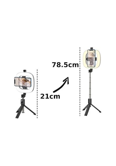 Bluetooth Kumandalı Şarjlı 6 İnç Led Ring Light Katlanabilir Selfie Çubuğu Ve Tripod 3 Renk Tonu