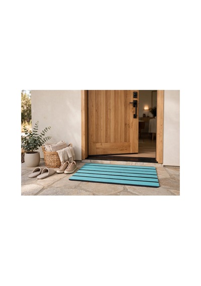 Delta Cc007a Turkuaz Çizgili Kaymaz Taban Su Geçirmez Yıkanabilir Kapı Önü Paspası 45x70 Cm
