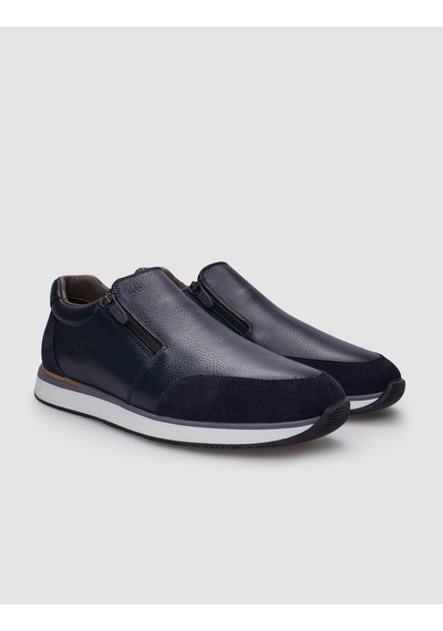 %100 Hakiki Deri Lacivert Fermuarlı Erkek Sneaker Lacivert