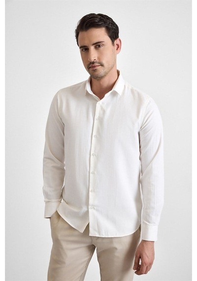Süvari Ekru Slim Klasik Yaka Casual Gömlek Gm2024700622-bj1